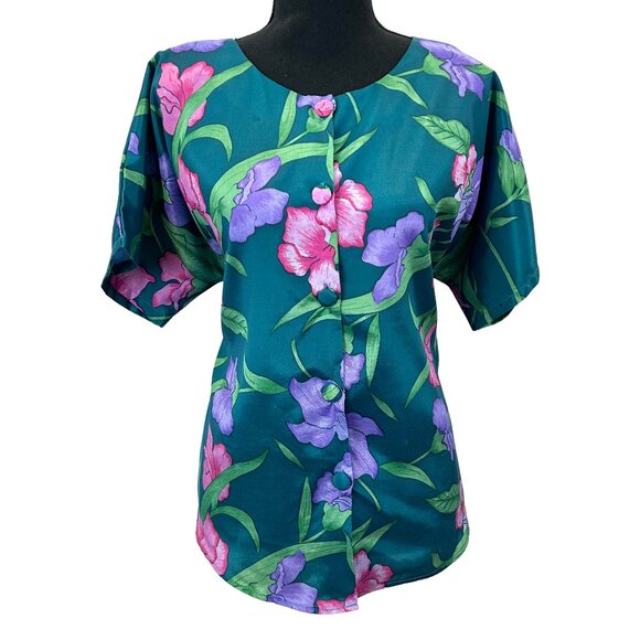 Vintage Tops - VINTAGE 90s-Y2K Thai Silk Floral Top